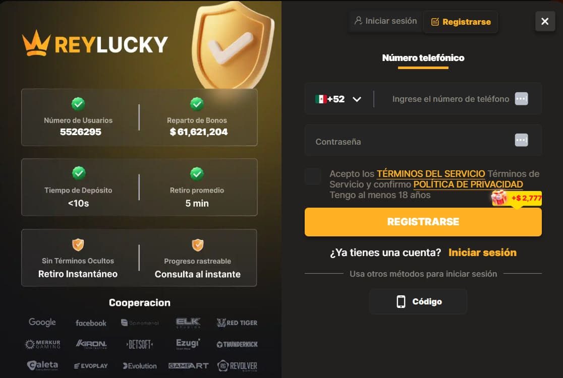 Registro en Rey Lucky Casino México | Cuenta en Minutos image 1